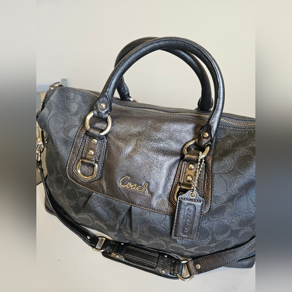 Coach Signature Sateen/Leather Silver and gray Shoulder bag - Picture 5 of 11